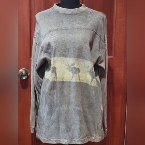 Olive Green/Gray L.S. Shirt w Moose Design. Made By The Wings Program From Maine